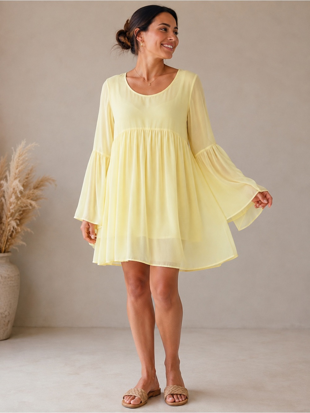 Anthropologie LACAUSA Butter Yellow Sunday Seashell Babydoll Tunic Dress